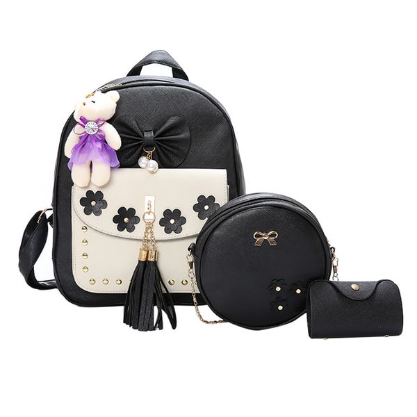 

maison fabre school backpack pu leather backpacks for girls teenagers tassels flower shoulder bag clutch retro bag g0926#35
