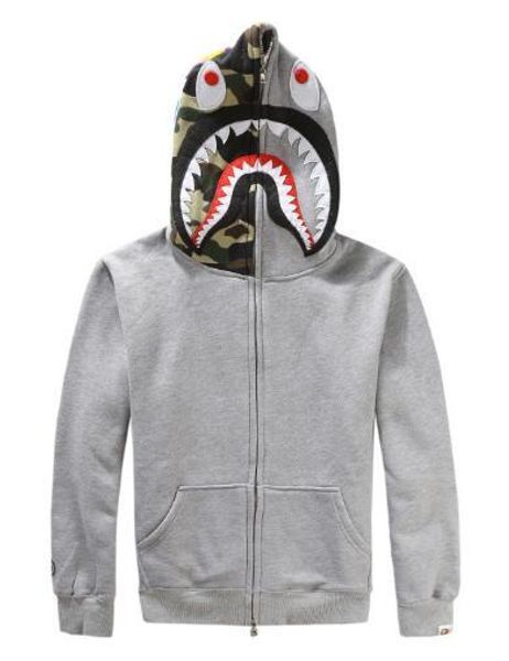 

tide brand kanye hip hop men scary shark head embroidered men plus cashmere sweater men and women lovers hooded jacket, Black;brown
