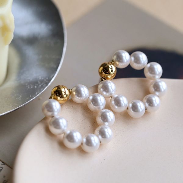 

small designers style pearl earrings female net red simple elegant joker circle earrings, Golden;silver