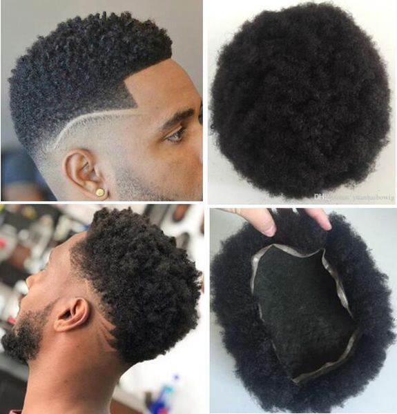 2019 Men Hair Wig Mens Hairpieces Afro Curl Full Lace Toupee Jet