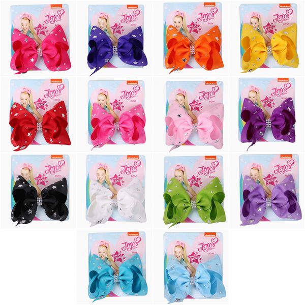 

jojo siwa hair bows 14 colors pentagram jojo siwa bows with clip hair accessories for girls 5 inch kids hair bow ss133, Slivery;white