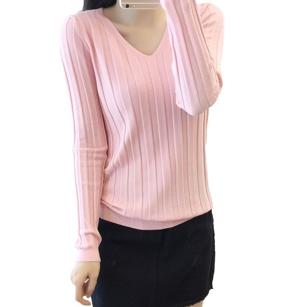 

v neck knit sweater women pullover jumper vertical striped pink white blue, White;black