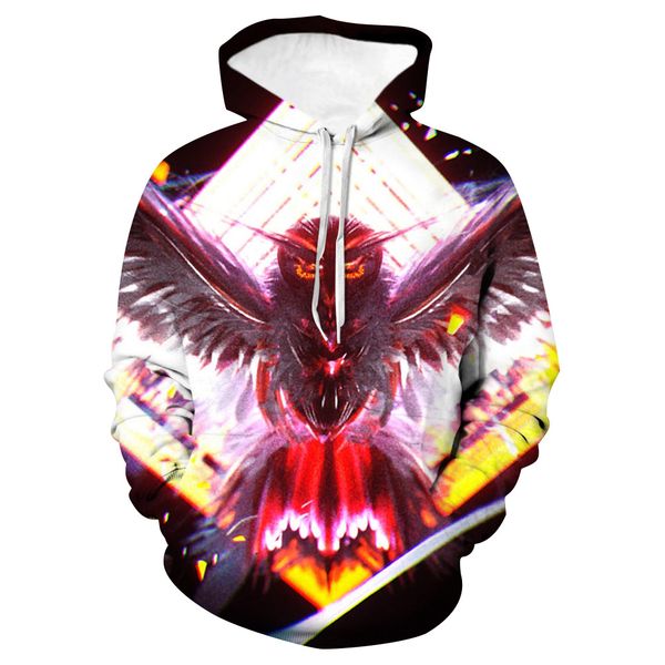 

3d digital printed parrot owl hoodie men's long sleeve hat coat trend5, Black