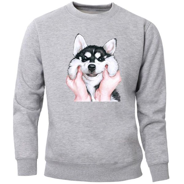 

husky dog толстовки мужчины фуфайки смешные crewneck толстовка толстовка 2020 новый перемычка руна теплый kawaii смазливая свободный серый с, Black