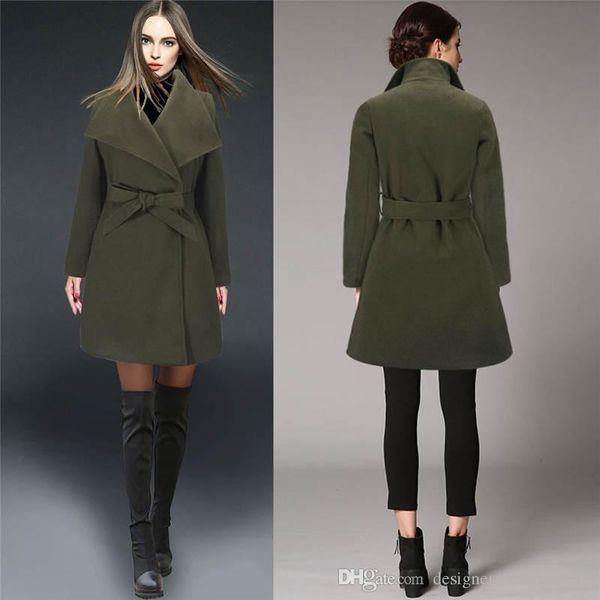 

new sashes lapel neck women winter coats fashion solid color women outerwear casual female wool coats, Black