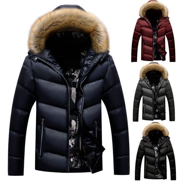 

streetwear winter casual pure color zipper thickened hoodie cotton-padded coat jacket men jaqueta masculino chaqueta hombre, Black