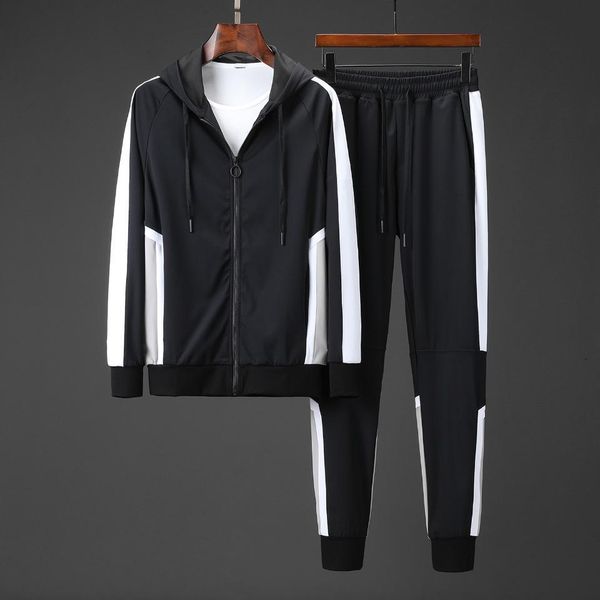 

brand spring autumn mens tracksuits print zipper suit jackets jogging pants mens casual sweatshirt sport suits size -3xl 32, Gray
