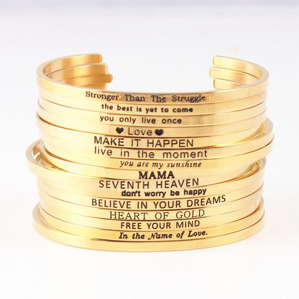 

новый золотой цвет 3.2 мм браслет из нержавеющей стали выгравированы положительные вдохновляющие цитаты манжеты браслет мантра браслет 7 шт, Black