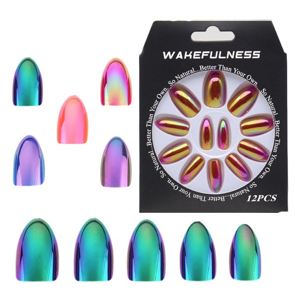 Unghie Finte Con Colla Brillante Gel UV Colorato Punte A Spillo Per Unghie Finte Artificiali Nail Salon Manicure Premere Sulle Unghie