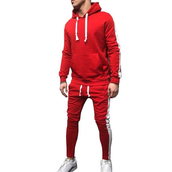 

mens side striped gym sets 2pc tracksuit suits sweatshirt sweatpants set 2019 casual high street sportswear hoodies pants men, Gray