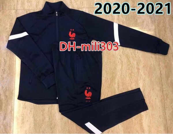 

franch 2010 national team soccer jacket training suit survetement 20/21 fr mbappe pogba griezmann maillot de foot football jackets tracksuit, Black;blue