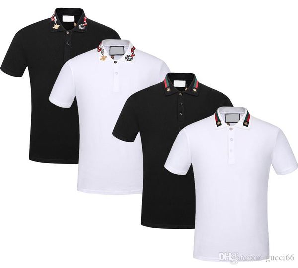 

совершенно новый весна лето осень мужчины повседневная поло футболки змея пчела вышивка мужчины поло рубашки с коротким рукавом мужские поло, White;black