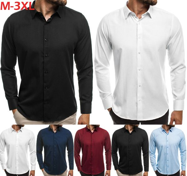 

New Arrival Mens Slim Fit Business Shirt Long Sleeve Fashion Dress Shirts Casual Male Solid Color Shirts Tops Clothes