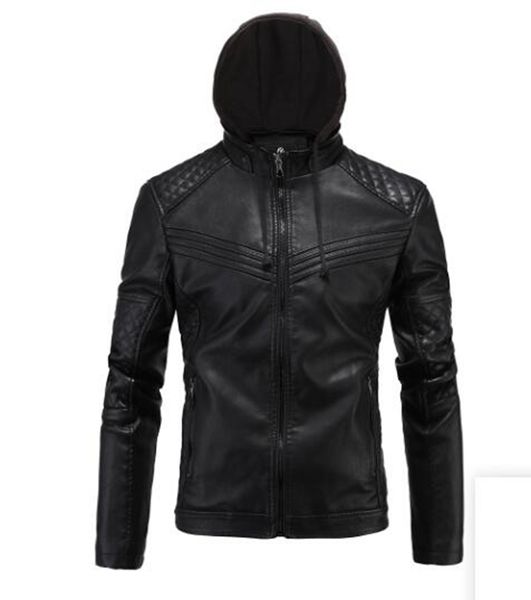 

мужчины корейская версия бутик личности мода весна осень короткий красивый тонкий большой размер с капюшоном мотоцикл кожаная куртка 3456, Black