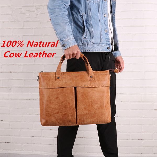 

2020 new natural genuine leather bag casual shoulder bags business briefcase vintage men leather handbag
