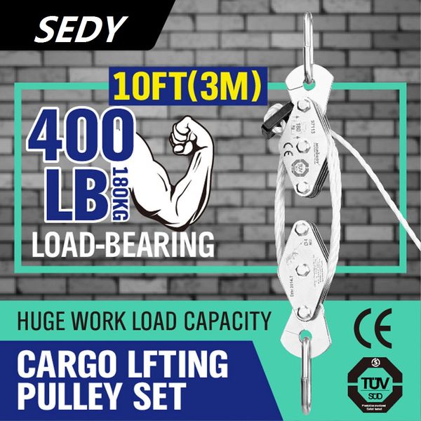 

sedy 180kg winch stainless steel cargo lifting pulley set labor saving winch double 4 groove pulley labor-saving lifting tool