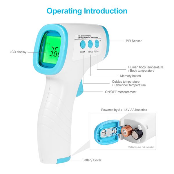 

50/20/10pcs baby thermometer infrared digital lcd body measurement forehead ear non-contact body fever ir children, Black;white