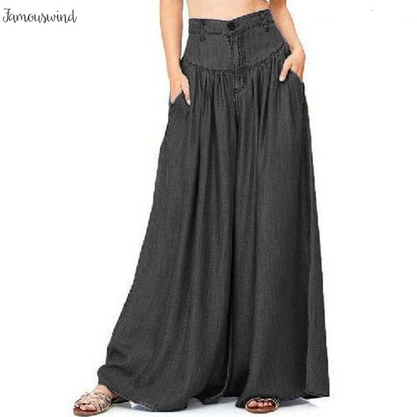 

женщины лето причинно брюки высокой талией pantalon zipper up wide leg брюки брюки джинсовая сыпучие фланель long синий s 5xl, Black;white