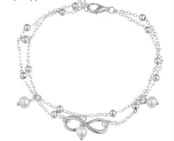

europe and america-style foot ornaments good luck 8-word pearl jewelry entirely handmade beaded bracelet set anklet wo, Red;blue