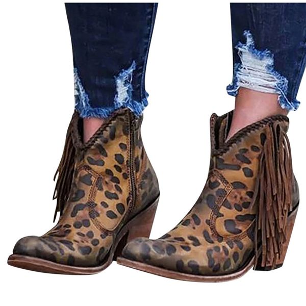 

women's snow boots ladies rome shoes pointed toe large size autumn winter high heels fringe chunky heels short booties shoes, Black
