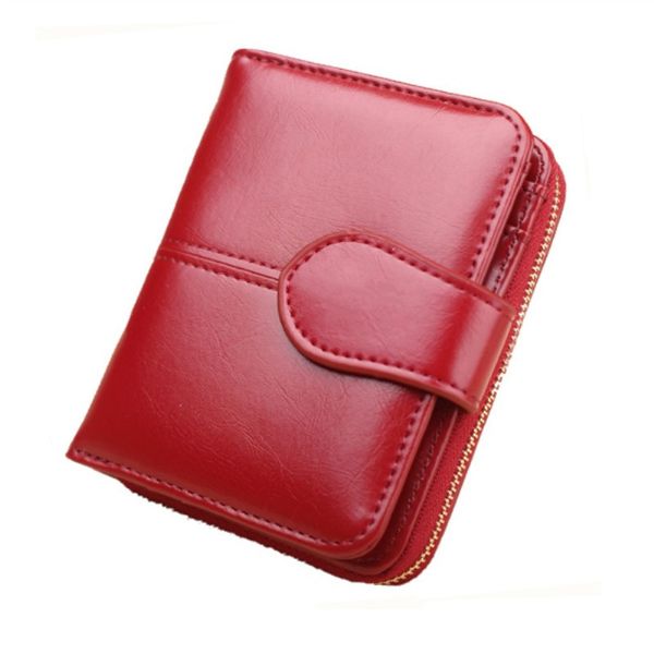 

oil wax pu leather wallets with card holder solid color women purse simple cute students daily small bag, Red;black