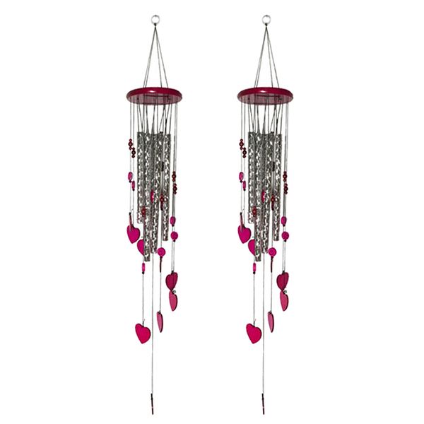 

2 outdoor wind chimes hanging musical wind chime with heart decor rose red_2