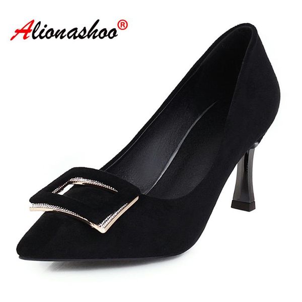 

2020 spring new shoes for women heels pointed toe stiletto high heels metal decoration black women office shoes sweet mary janes