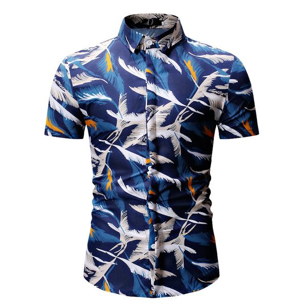

hawaiian summer short sleeve shirt flander men's cotton printed tights men's shirt 2019 fashion, White;black