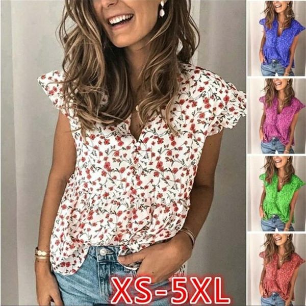 

ruffle summer womens designer tshirts v neck short sleeve loose casual tees solid color ladies shirts small daisies floral, White