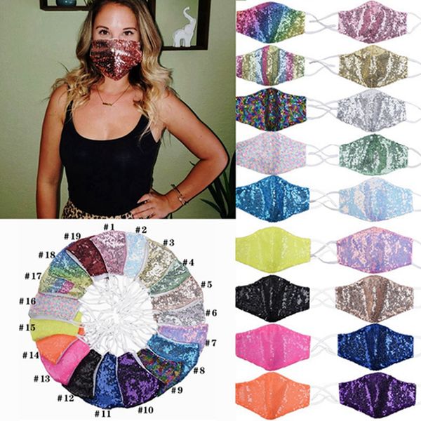 

bling 3d washable reusable mask sequins face mask women fashion shiny mouth masks protective 19 colors fast shipping hha1496