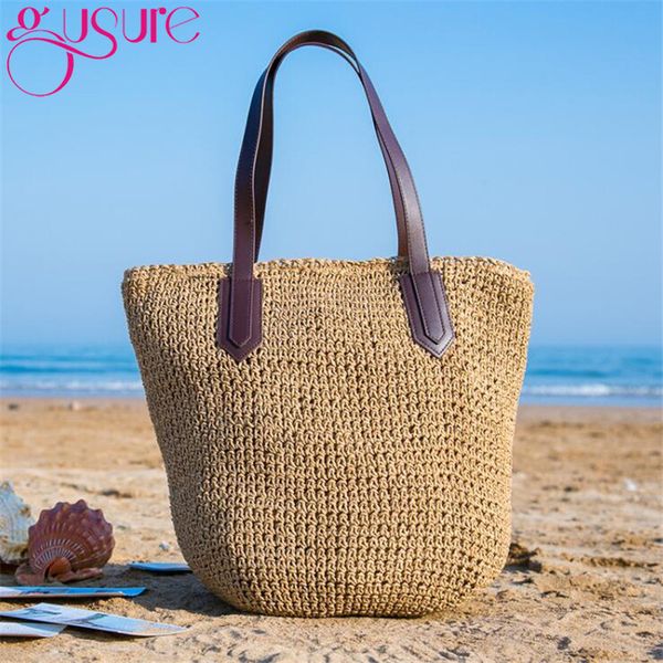 

gusure вскользь соломенные сумки большие сумки tote большой размер женщин сплетенный мешок плеча летние каникулы пляж бали рука сумка 2020 н