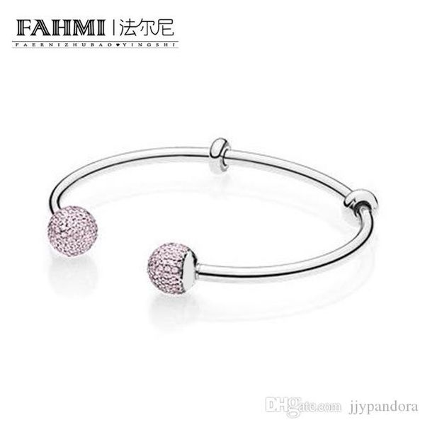

fami 100% 925 стерлингового серебра 1: 1 оригинал 596438pcz moments silver открытая bangle с вымощает caps pink vintage женщин в gemstone, Black