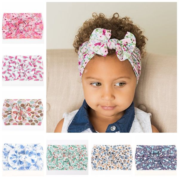 

floral print nylon baby headbands, knot bow nylon head wraps, wide turban headband baby girls hair accessories, Slivery;white