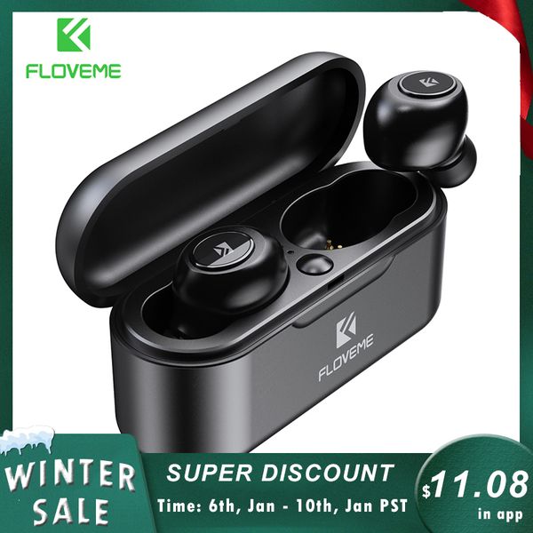 

floveme bluetooth headphones 5.0 tws stereo wireless earphone mini bluetooth headset with mic charging box for xiaomi mi phone
