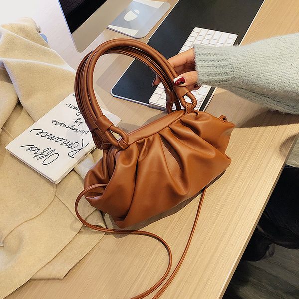 

women tote cloud bag soft wrinkled leather madame bag slant dumpling shoulder day clutches clip messenger ladies handbag