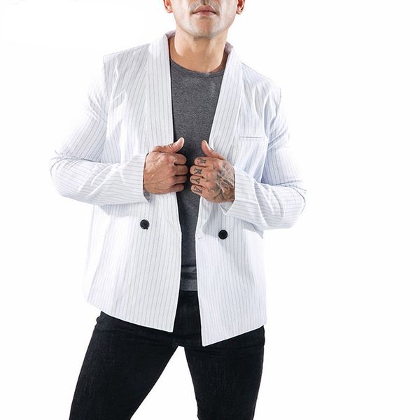 

men's fashion two button slim fit casual business suit striped coat jacket xxl, White;black