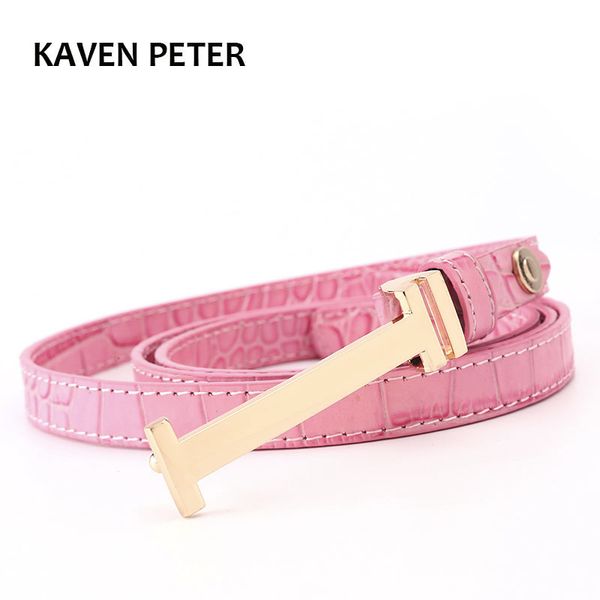 

ladies thin leather belt fashion women crocodile pattern belt gold buckle for women four color ceinture femme, Black;brown