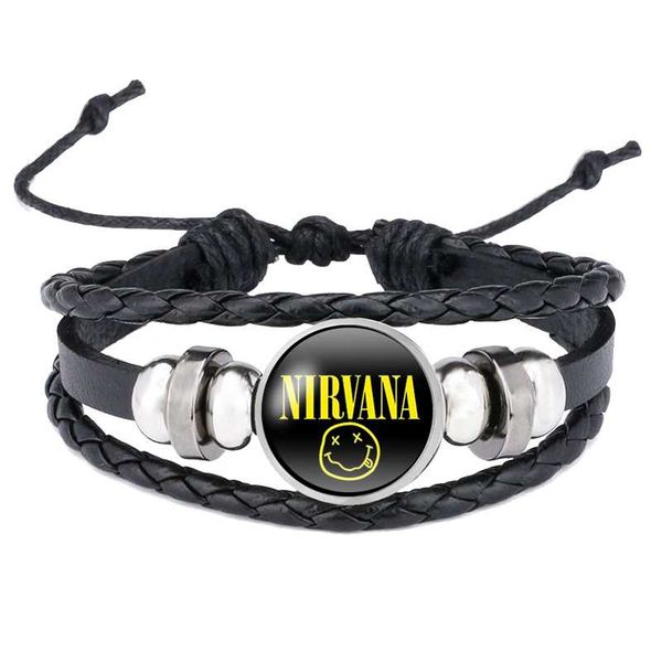

rock band smile nirvana band bracelets glass cabochon pendant bangles jewelry wholesale rock music fans gifts, Black