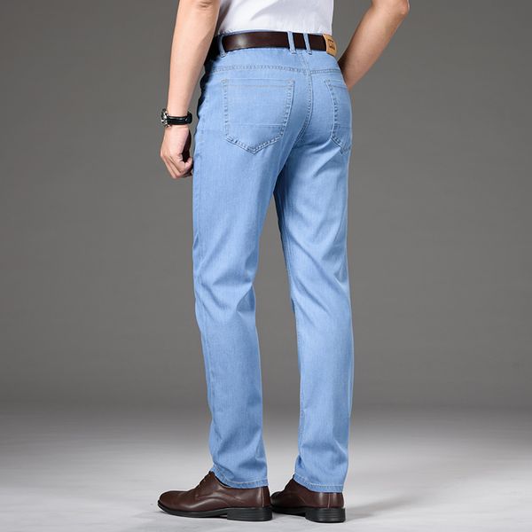 

2020 fashion new men's business brand jeans casual stretch slim fit male denim trousers black-blue big size 42