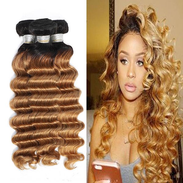 T1b 27 Ombre Deep Loose Wave Brazilian Hair Weave Bundles Two Tone
