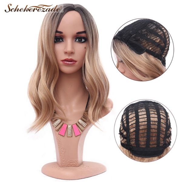 

scheherezade ombre blonde synthetic wigs for women short wavy bob wigs mixed black cosplay high temperature fiber