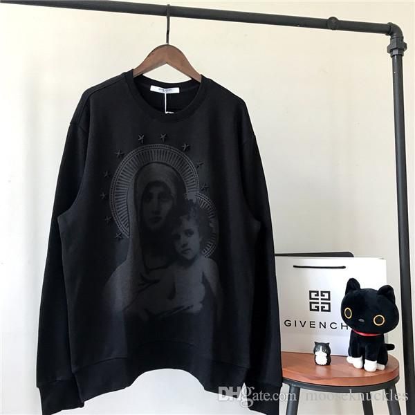 

19fw new luxurious brand design given madonna print sweater hoodie men women fashion casual streetwear sweatshirts outdoor shirts, Gray;blue