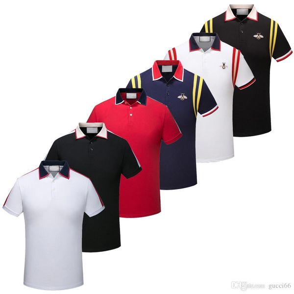 

brand new men polo shirts short sleeve fashion classic casual polo shirt embroidery snake bee striped mens polos shirt, White;black