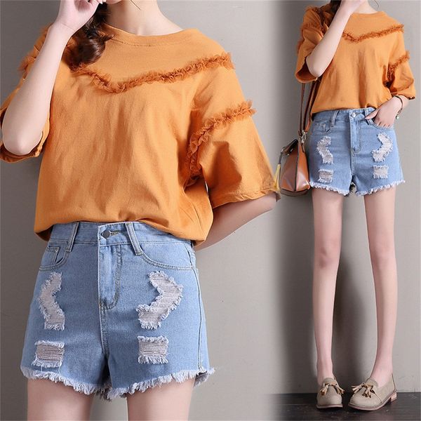 

youyedian 2019 summer women's denim shorts high waisted women shorts washed ripped hole short mini jeans denim #w20, White;black