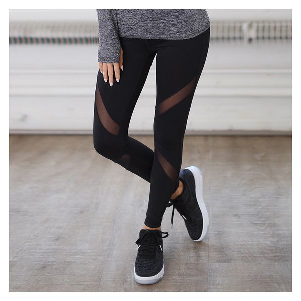 

womens fashion mesh yoga pants ladies luxury high waist tights pants running fitness gym workout leggings 2020 new selling, Black