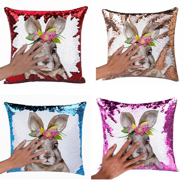 Easter Sequin Cushion Covers Bunny Rabbit Decorative Pillows