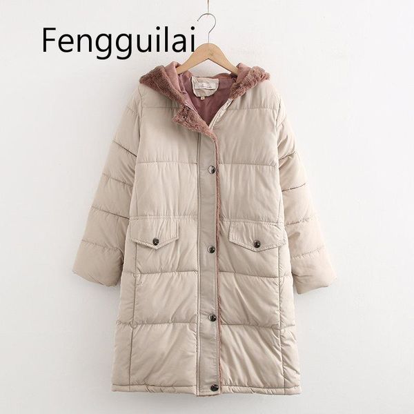 

women thick warm solid beige hooded long padded jackets coat famale 2019 winter fashion street stylish outwear parka jackets, Black