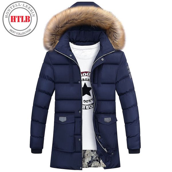 

htlb brand new winter fur jacket bio down parkas men 2017 fashion casual design hooded long thick warm parkas male overcoat, Black
