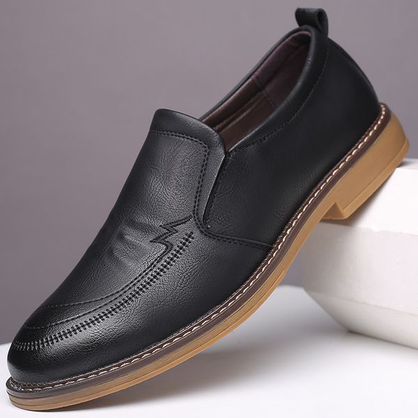 

limeike mens casual shoes business formal design soft dress shoes men slip on loafers male casual, Black