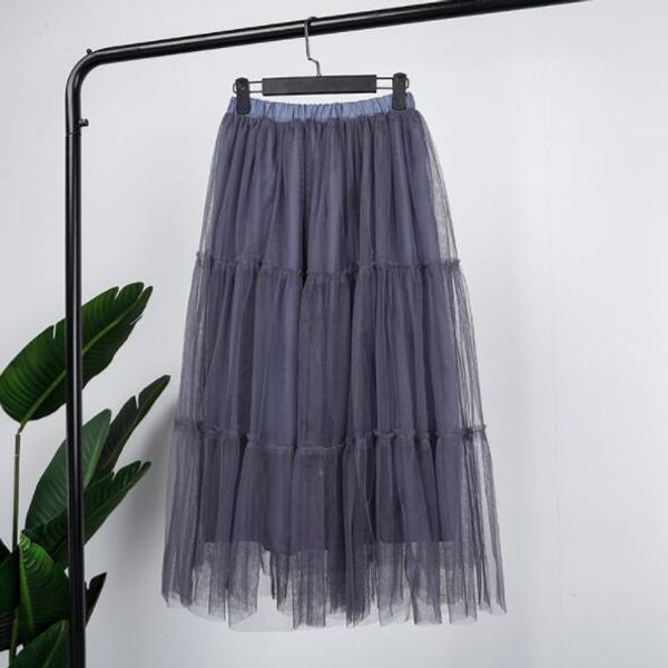 

2020 new pleated long tulle women skirts mesh tutu pencil skirt elastic high waist party design ruffles skirts dv572, Black